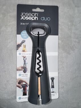 Joseph Joseph Duo Wine Opener 3-in-1 Corkscrew Bottle-Cap Opener Foil Cutter NEW